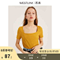 西遇2019夏季新款女装韩版气质修身显瘦方领短袖T恤女夏10990811-tmall.com天猫