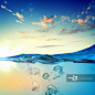 Sky and sea water wave with bubbles illustration - 创意图片 - 视觉中国