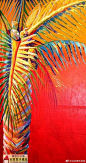 具有浓郁色彩氛围的椰子树。#全球少儿美术精选#