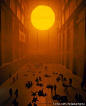 @AnnXiao:Olafur Eliasson在泰特博物馆大厅的The Weather Project是我体验过的最美的空间装置，上方顶部是整个镜面，全部世界被反射倒转，半个太阳变成圆的。可以躺在地上看着顶部镜面里的世界，看到忙忙碌碌的小人物的身影，视角象上帝一样。在橘色强光下，人们只剩下黑白。终生难忘！