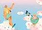 Illustrations for Incheon International Airport : Spring advertising campaign for the Incheon International Airport, illustrated a wonderland with blossom flowers over the cloud.