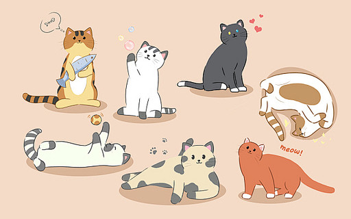 卡通猫咪插画手绘可爱小猫元素元气猫咪动物...