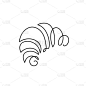 连续一条线画羊角。烘焙店Logo概念。用一条线抽象手绘糕点。传统的法式糕点早餐。时尚潮流的向量。