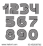 Numbers set logos formed by parallel lines. Vector design for banner, presentation, web page, card, labels or posters.