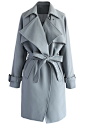 Textured Belted Trench Coat in Grey - Retro, Indie and Unique Fashion