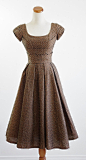 Vintage 50s Dress -- 1950s Brown Full Skirt Mid Century Dress -- XS S…