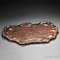 Elmwood Burl Sencha Tray, signed Soshin, carved into a lotus leaf, Japan, 19th/20th c.