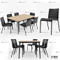 现代条形餐桌椅组合3D模型ID：302469