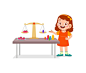 Vector little girl study about weighing scale to balance object