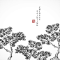中国风白描树木线条线稿插画矢量图素材