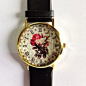 美国代购Vintage花面表盘精致手作石英手表的图片