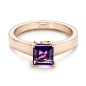 Custom Rose Gold Amethyst Solitaire Engagement Ring - Flat View -  103163 - Thumbnail