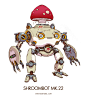 Shroombots - Mk.21 & Mk.22 , Emerson Tung : Shroombots are eco-friendly automaton powered by chemical reactions of fungi spores. While the fungi that grow on these shroombots are used mainly to power the robot itself, they could also be harvested for 