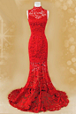 Romantic Mermaid Red Lace Chinese Wedding Dress