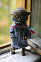 standing felt cat with coat: 