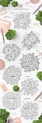 简约花朵花束植物白描线稿填色图案插画AI矢量设计素材ai271-淘宝网