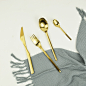 高档西餐餐具 金色304不锈钢牛排刀叉勺套装家用勺子叉子拍摄道具