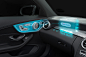 Mercedes-Benz C Class Coupé: Virtual Reality : I worked with Sinister Studio to develop a graphic and title treatment for the Head Up Display for the new Mercedes-Benz C class Virtual Reality experience. App download available soon. All 3D, 360 and shot f