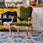 奇居良品法式新古典欧洲进口白榉木家具 绿色丝绒金色雕花单椅Q-淘宝网