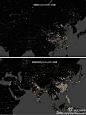 下载世界各城市人口1000+数据集，分别过滤保留亚洲、中国城市（含台湾地区）后得到人口分布图！