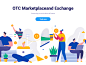 OTC marketplaceand exchange web graphic homepage illustrations poster vector illustration colors