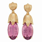 Pair of Gold and Pink Tourmaline Pendant-Earclips, Buccellati