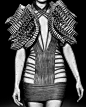 Wearable Art - leather dress with tiered 3D shoulder structure - sculptural fashion; three-dimensional fashion design // Iris van Herpen Haute Couture