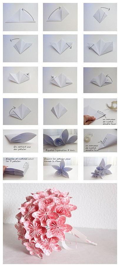 生活小创意  折纸做成的花！折好后的效果...