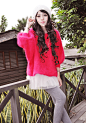 T-Baby韩国专柜正版 高级兔毛 灯笼袖蝙蝠型 宽松 毛衣 红色 粉色-淘宝网