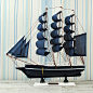 新晴地中海风格木质帆船模型 书房开运摆件装饰品 33CM礼品工艺船-淘宝网