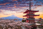 Mount Fujisan beautiful landscapes on sunset. Fujiyoshida, Japan at Chureito Pagoda and Mt. Fuji...