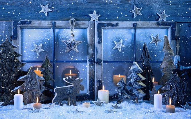 聖誕快樂，窗口，雪花，蠟燭，冬天，雪 壁...
