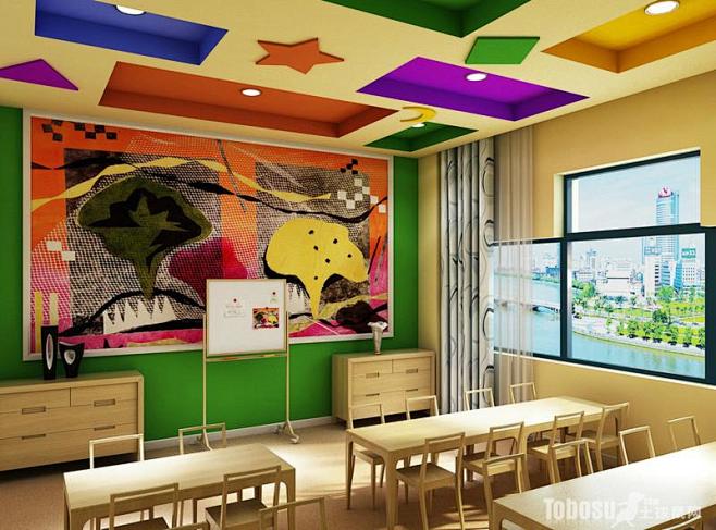幼儿园设计效果图之教室背景墙墙面装修—土...