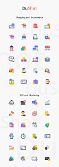 Icons : DuShot is a premium quality set of 100 flat style icons with 3 categories (Business and Finance, SEO and Management, Shopping and E-commerce). Illustrations come in SVG, PNG, EPS, Adobe Illustrator and Sketch format.