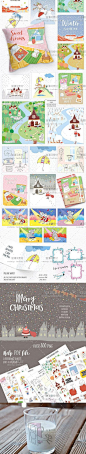 cm227|可爱童趣卡通房子雨伞幼儿园画册海报手绘水彩PNG免扣素材-淘宝网