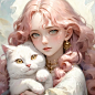 粉色头发小猫咪情侣头像 (1)