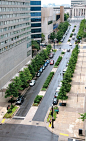 Deaderick Street :: Nashville, TN Bioswales, medians, sidewalk planters and pervious concrete pavement over structural soils divert 1.2 million gallons of stormwater from going into the Cumberland River