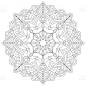 Flower circular mandala for adults. Coloring book page design. Anti stress black and white vintage decorative element. Monochrome oriental ethnic pattern. Hand drawn isolated vector illustration. royalty-free flower circular mandala for adults coloring bo