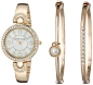  Anne Klein Women's AK/1960GBST Swarovski Crystal-Accented Gold-Tone Bangle Watch and Bracelet Set: Watches