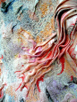 artist-Marit Fujiwara uses stitch and fabric manipulation to build up textures with a marbled surface. Would be interesting to combine this with my other marbling experiments to create new textures