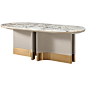 FOMIX/意式轻奢不锈钢餐桌2.2米家用现代简约大理石奢石椭圆饭桌