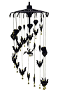 Skeleton Leaf - Gothic Mobiles  Each mobile comprises a black mulberry paper parasol from which hang different combinations of mulberry paper bats, witches, hearts and stars. Suspended from the centre is an eye-catching feature such as Dracula in his coff