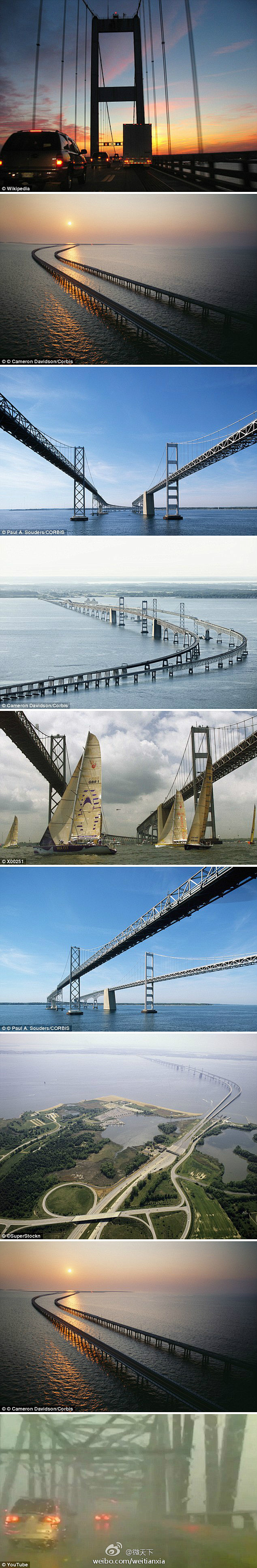 美国切萨皮克海湾大桥全长27.2公里，位...