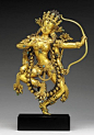 A Gilt Bronze Figure of Kurukulla   Tibet, 16th Century   The four-armed deity dancing with both legs angled, holding a bow and lotus in her left hands, wearing a garland of severed heads, a girdle of beaded festoons and pendent sashes inset with turquois