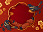 剪纸风农历年传统空白春联与燕子红色背景中国风元素新年传统横幅矢量背景素材 :  
