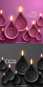 [美工云]Diwali-Vector排灯节剪纸风格矢量EPS元素：