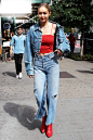 Gigi style: jeans sparkled with red  x Lisa Yang Selected