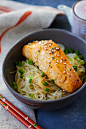 Salmon Teriyaki Noodles - moist and juicy salmon and rice noodles made with San-J Tamari. Gluten-free, healthy family weeknight dinner | rasamalaysia.com