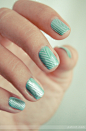 Tiny Chevron + mint Nail art #Nails www.finditforweddings.com