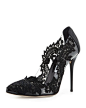 Oscar de la Renta Alyssa Embroidered-Illusion Pump, Black: 